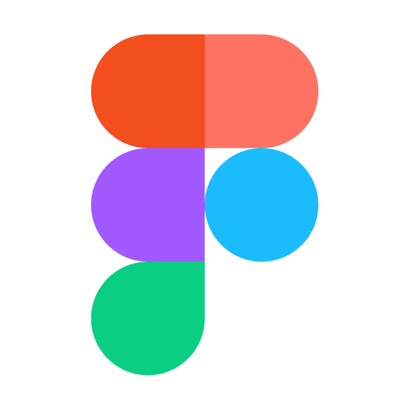 Figma logo button, Rainbow coloured circles in an F